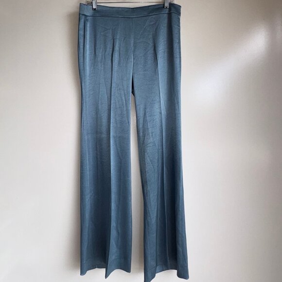 THEORY Sateen Wide Clean Flare Leg Pants Size 6 Blue - Picture 1 of 14